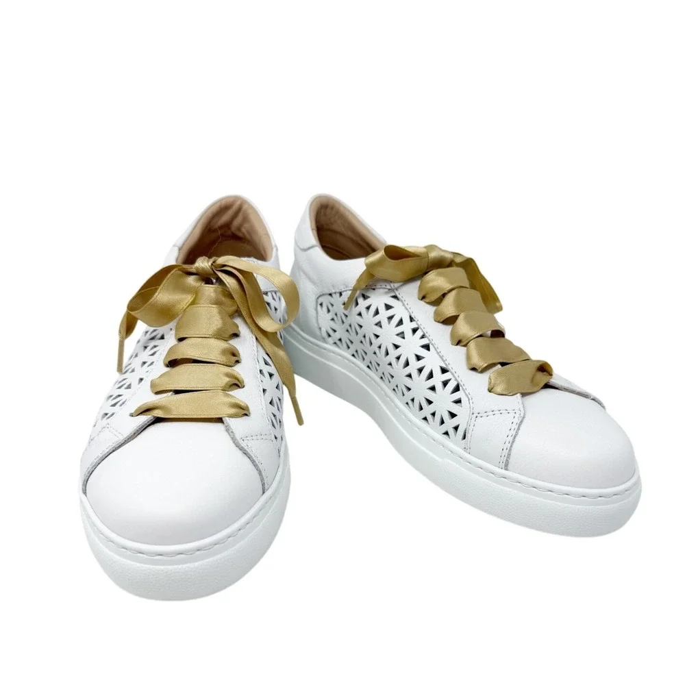 Clorinda Antinori The Zoe‎ Viking Bianco Leather Cutout Sneaker 38 (US 8)